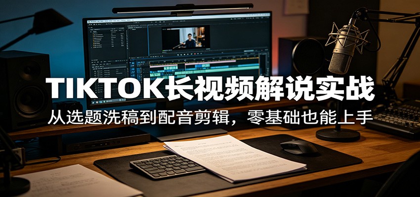 TIKTOK长视频解说实战：从选题洗稿到配音剪辑，零基础也能上手-爱尚网赚