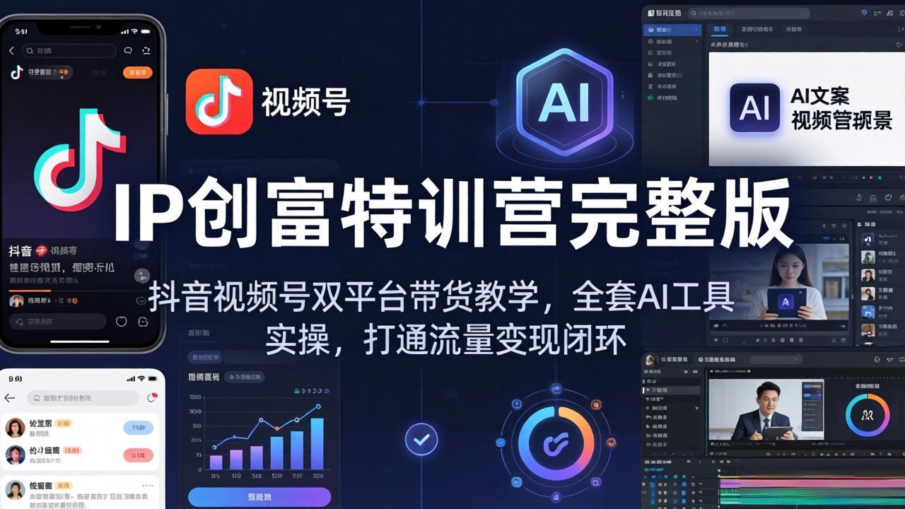 IP创富特训营完整版：抖音视频号双平台带货教学，全套AI工具实操，打通流量变现闭环-爱尚网赚