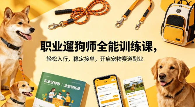 职业遛狗师全能训练课，轻松入行，稳定接单，开启宠物赛道副业-爱尚网赚