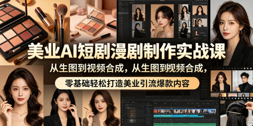 美业AI短剧漫剧制作实战课，从生图到视频合成，零基础轻松打造美业引流爆款内容-爱尚网赚