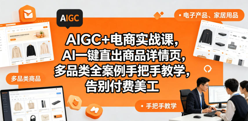 AIGC+电商实战课，AI一键直出商品详情页，多品类全案例手把手教学，告别付费美工-爱尚网赚