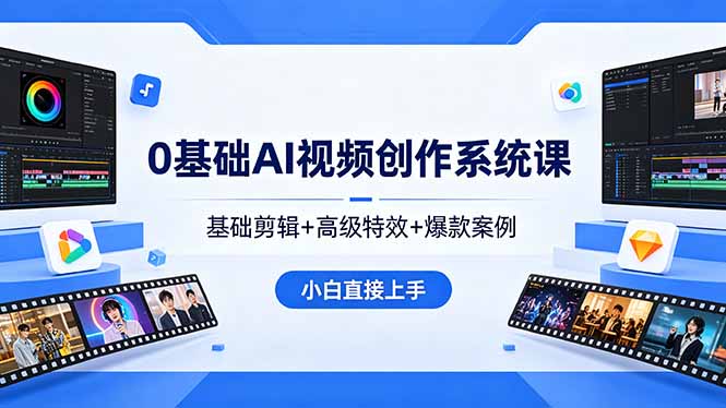 0基础AI视频创作系统课，基础剪辑+高级特效+爆款案例，小白直接上手-爱尚网赚