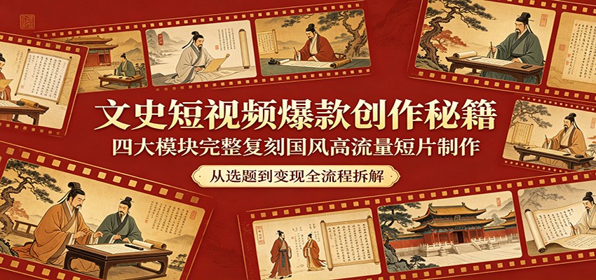 文史短视频爆款创作秘籍：四大模块完整复刻国风高流量短片制作-爱尚网赚