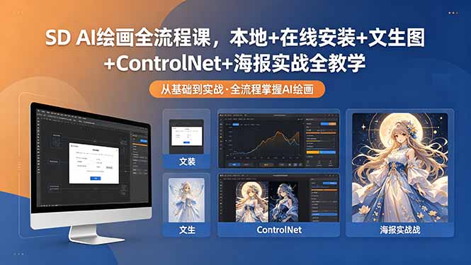 SD AI绘画全流程课，本地+在线安装+文生图+ControlNet+海报实战全教学-爱尚网赚