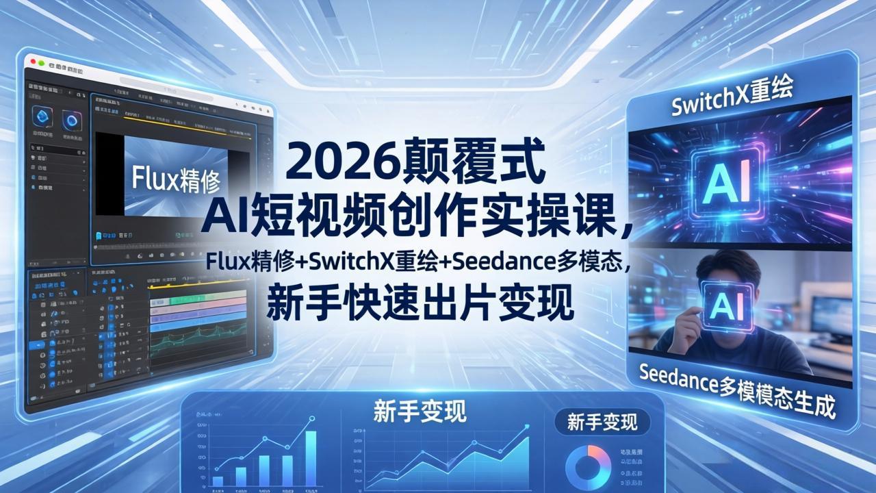 2026颠覆式 AI短视频创作课-5月更新，Flux精修+SwitchX重绘+Seedance多模态，新手快速出片变现-爱尚网赚