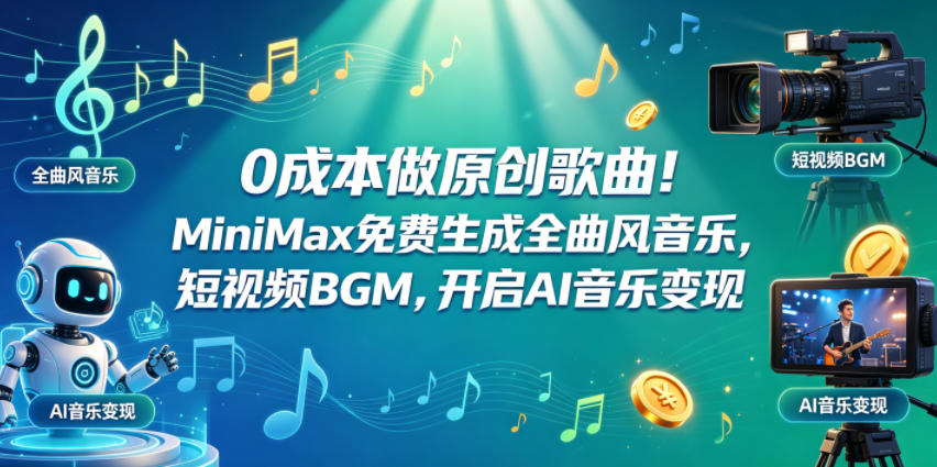 0成本做原创歌曲！MiniMax免费生成全曲风音乐，短视频BGM，开启AI音乐变现-爱尚网赚