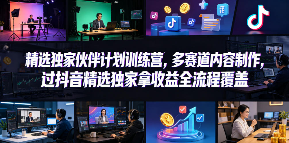 小豁食堂精选独家伙伴计划训练营，多赛道内容制作，过抖音精选独家拿收益全流程覆盖-爱尚网赚