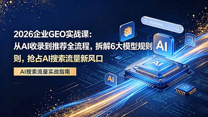 2026 企业GEO实战课：从AI收录到推荐全流程，拆解6大模型规则，抢占 AI 搜索流量新风口-爱尚网赚