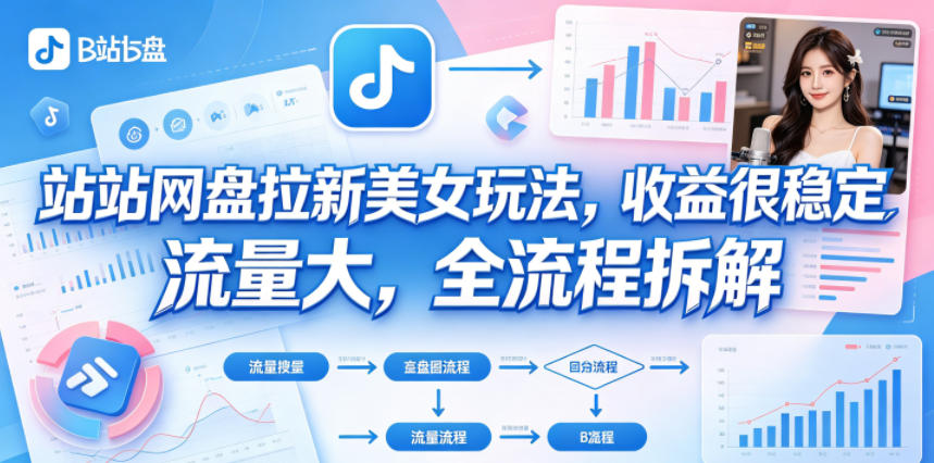 B站网盘拉新美女玩法，收益很稳定，流量大，全流程拆解-爱尚网赚