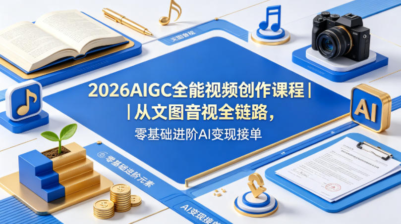 2026AIGC全能视频创作课程｜从文图音视全链路，零基础进阶AI变现接单-爱尚网赚
