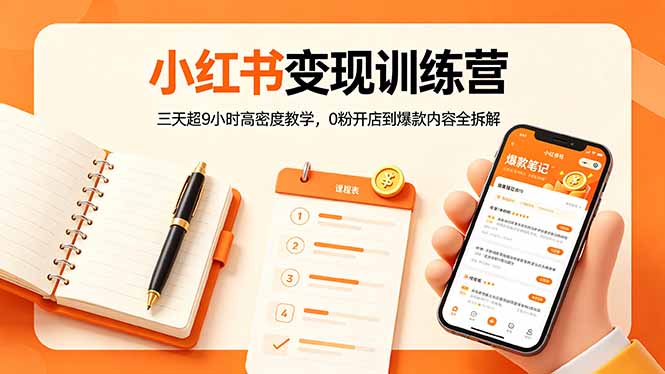小红书变现训练营：三天超9小时高密度教学，0粉开店到爆款内容全拆解-爱尚网赚