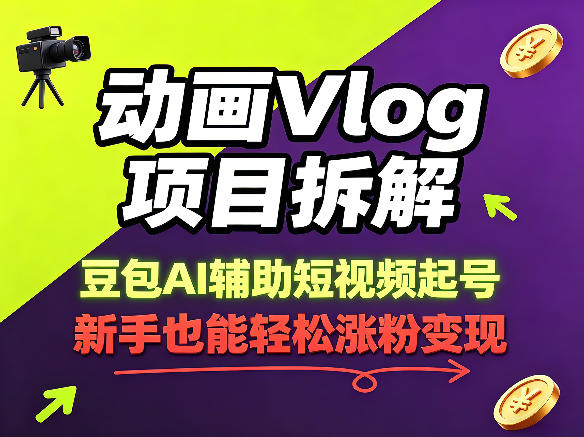 动画Vlog项目拆解，豆包AI辅助短视频起号，新手也能轻松涨粉，43条作品涨粉8.3W-爱尚网赚