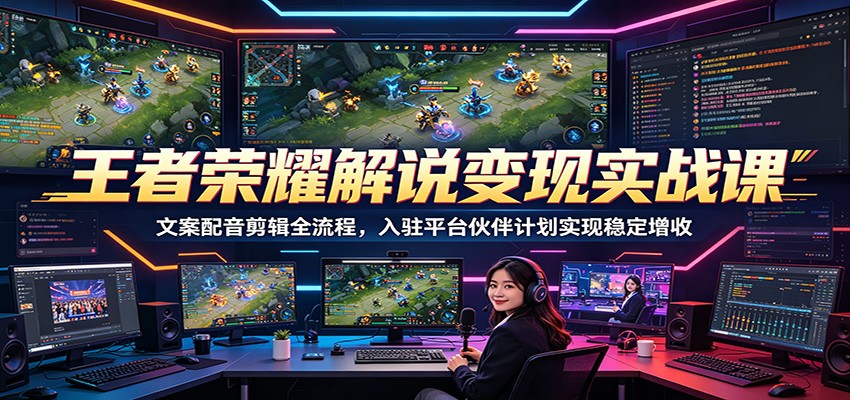 王者荣耀解说变现实战课：文案配音剪辑全流程，入驻平台伙伴计划实现稳定增收-爱尚网赚