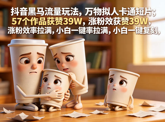 抖音黑马流量玩法，万物拟人卡通短片，57个作品获赞39W，涨粉效率拉满，小白一键复刻，保姆级拆解-爱尚网赚