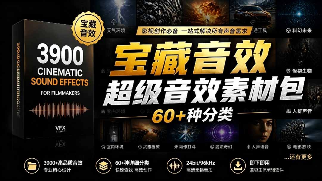 宝藏音效合集包！60+多种音效分类，共计3900个，分类清晰，全中文分类，高品质剪辑音效素材包-爱尚网赚