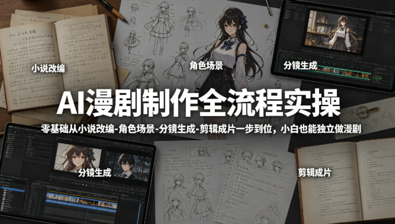 AI漫剧制作全流程实操，零基础从小说改编-角色场景-分镜生成-剪辑成片一步到位，小白也能独立做漫剧-爱尚网赚