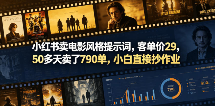 小红书卖电影风格提示词，客单价29，50多天卖了790单，小白直接抄作业！-爱尚网赚