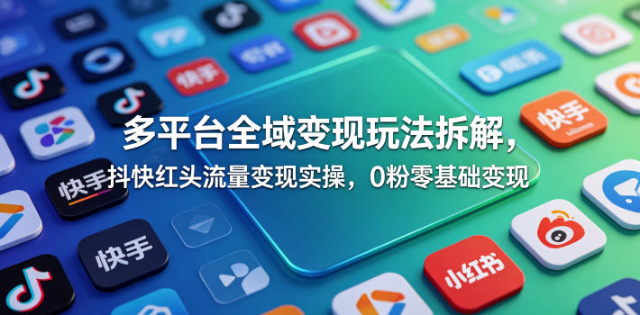 多平台全域变现玩法拆解，抖快红头流量变现实操，0粉零基础变现-爱尚网赚