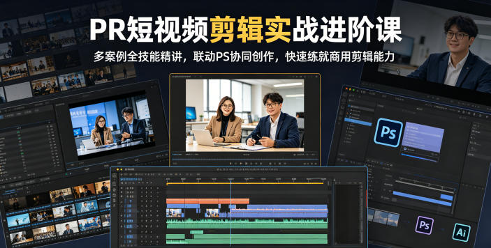 PR短视频剪辑实战进阶课，多案例全技能精讲，联动PS协同创作，快速练就商用剪辑能力-爱尚网赚