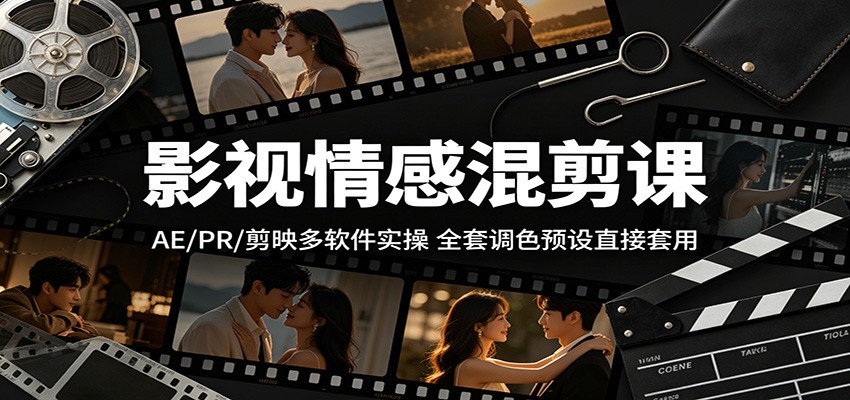 影视情感混剪课：AE/PR/剪映多软件实操，全套调色预设直接套用-爱尚网赚