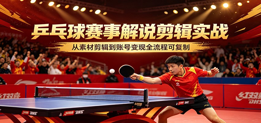 乒乓球赛事解说剪辑实战，从素材剪辑到账号变现全流程可复制-爱尚网赚