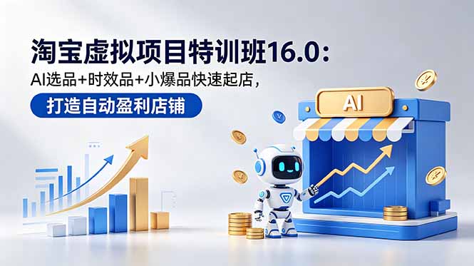 淘宝虚拟项目特训班16.0：AI选品+时效品+小爆品快速起店，打造自动盈利店铺-爱尚网赚