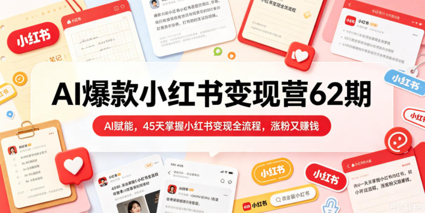 AI爆款小红书变现营62期2026年5月，AI赋能，45天掌握小红书变现全流程，涨粉又賺钱-爱尚网赚