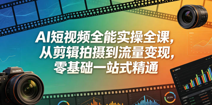 AI短视频全能实操全课，从剪辑拍摄到流量变现，零基础一站式精通-爱尚网赚