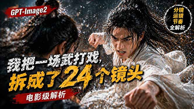 用GPT-Image2，把一段武打对决拆成24个连续镜头，从人物建立、动作衔接、运镜节奏，到情绪爆发-爱尚网赚