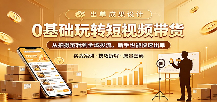 0基础玩转短视频带货：从拍摄剪辑到全域投流，新手也能快速出单-爱尚网赚