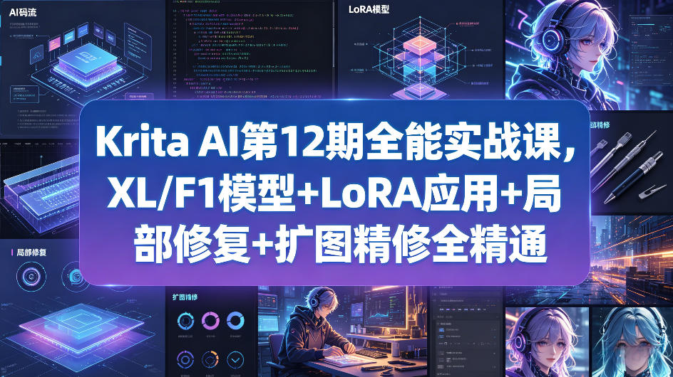 Krita AI第12期全能实战课，XL/F1模型+LoRA应用+局部修复+扩图精修全精通-爱尚网赚