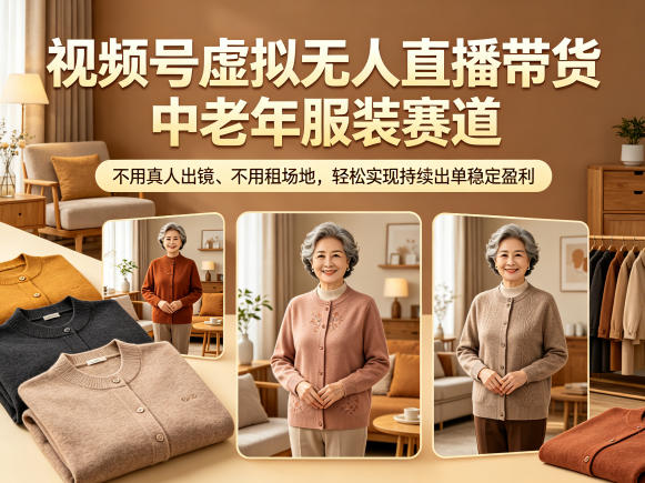 视频号虚拟无人直播带货中老年服装赛道，不用真人出镜、不用租场地，轻松实现持续出单稳定盈利-爱尚网赚