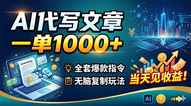 AI代写文章，一单1000+，全套爆款指令+无脑复制玩法，当天见收益！-爱尚网赚