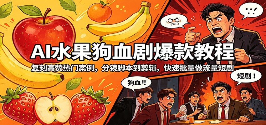 AI水果狗血剧爆款教程：复刻高赞热门案例，分镜脚本到剪辑，快速批量做流量短剧-爱尚网赚