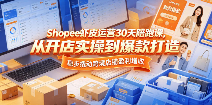Shopee虾皮运营30天陪跑课，从开店实操到爆款打造，稳步撬动跨境店铺盈利增收-爱尚网赚