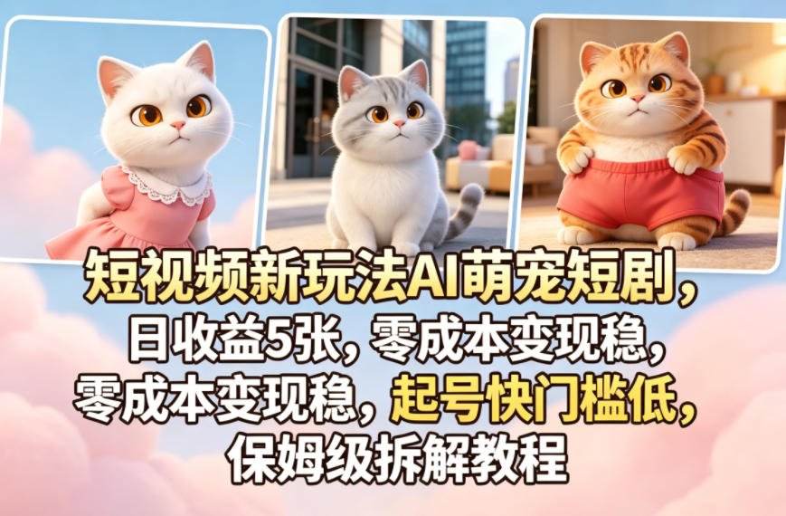 短视频新玩法AI萌宠短剧，日收益5张，零成本变现稳，起号快门槛低，保姆级拆解教程-爱尚网赚