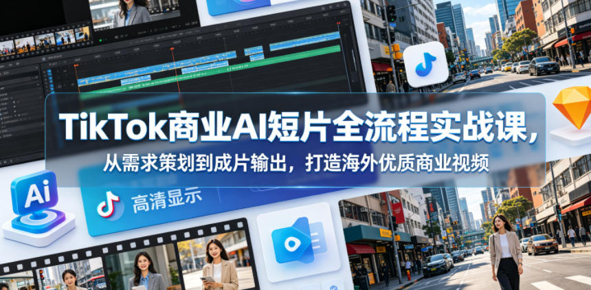 TikTok商业AI短片全流程实战课，从需求策划到成片输出，打造海外优质商业视频-爱尚网赚