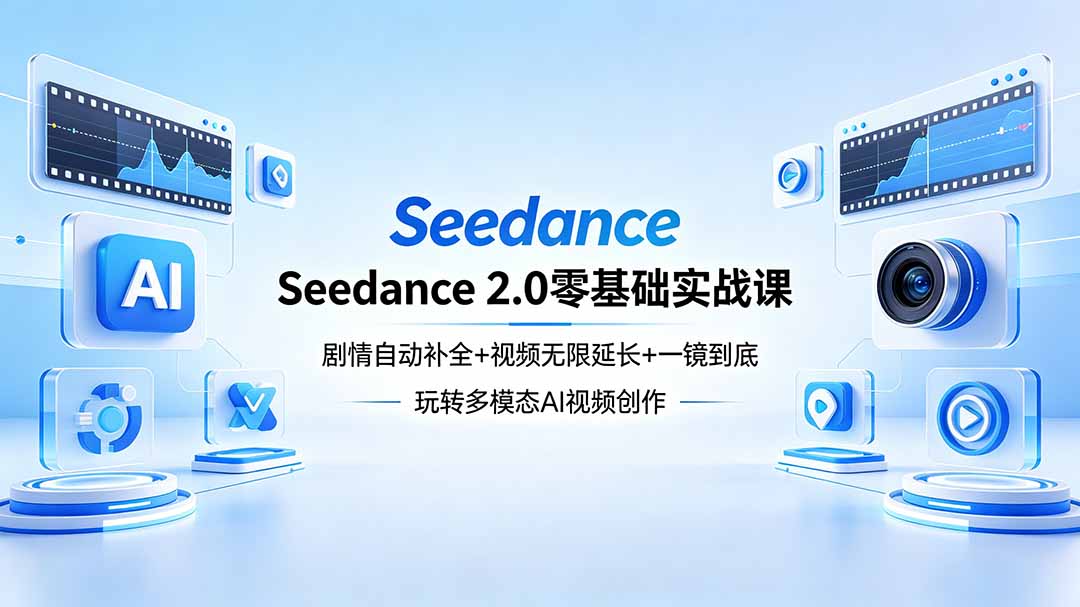 Seedance 2.0零基础实战课：剧情自动补全+视频无限延长+一镜到底：玩转多模态AI视频创作-爱尚网赚