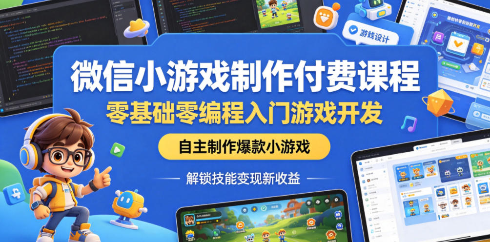 微信小游戏制作付费课程，零基础零编程入门游戏开发，自主制作爆款小游戏，解锁技能变现新收益-爱尚网赚