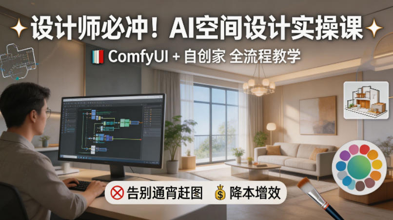 设计师必冲！AI空间设计实操课，ComfyUI+自创家全教学，告别通宵赶图，降本增效-爱尚网赚