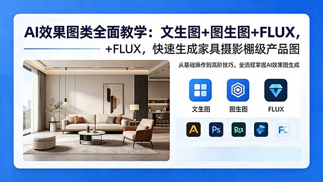 AI效果图类全面教学：文生图+图生图+FLUX，快速生成家具摄影棚级产品图-爱尚网赚