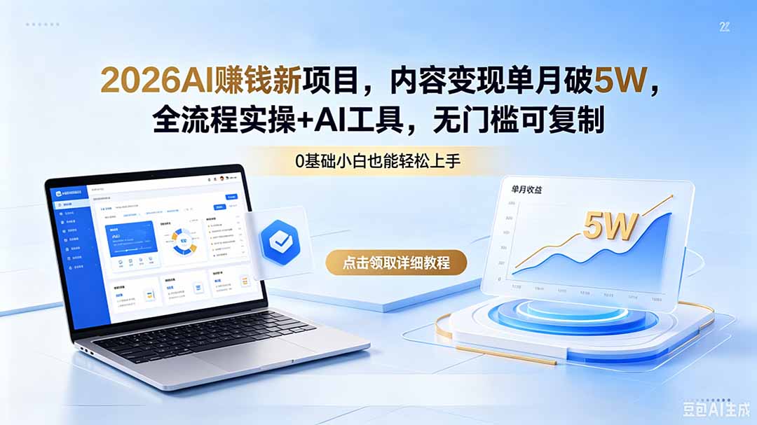 2026AI赚钱新项目，内容变现单月破5W，全流程实操+AI工具，无门槛可复制-爱尚网赚