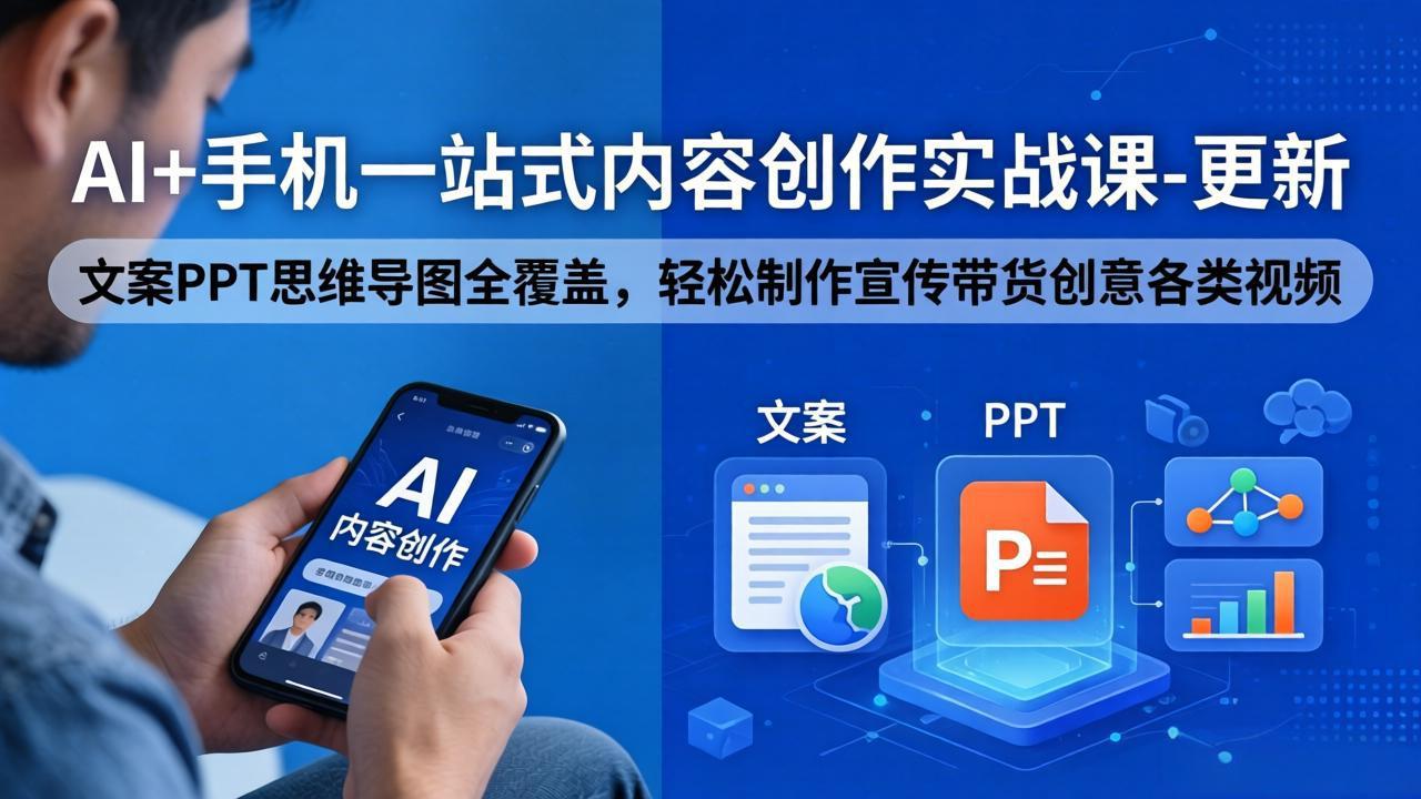 AI+手机一站式内容创作实战课-更新，文案PPT思维导图全覆盖，轻松制作宣传带货创意各类视频-爱尚网赚