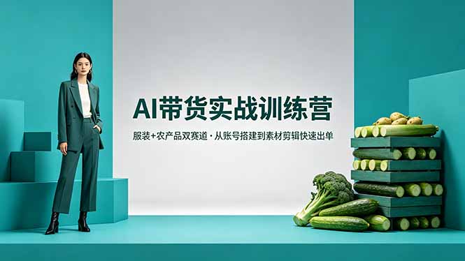 AI带货实战训练营，服装+农产品双赛道，从账号搭建到素材剪辑快速出单-爱尚网赚