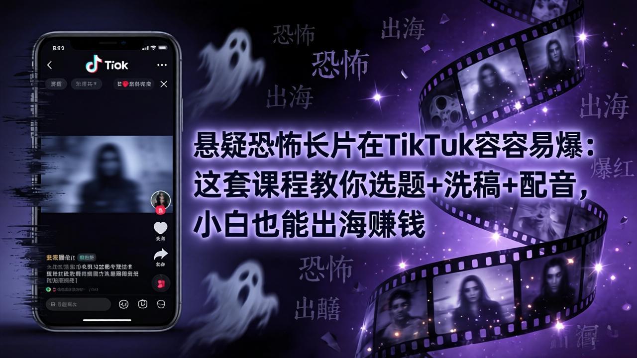 悬疑恐怖长片在TikTok最容易爆：这套课程教你选题+洗稿+配音，小白也能出海赚钱-爱尚网赚