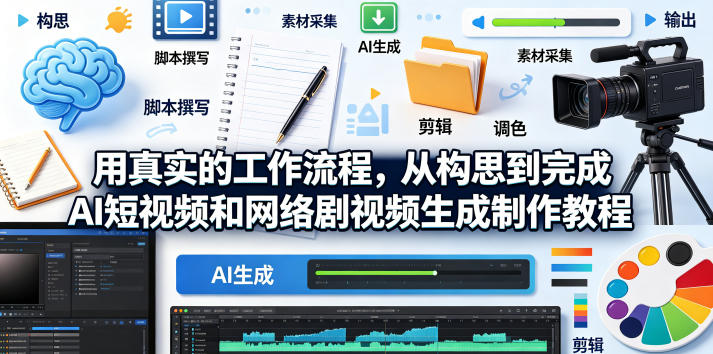 用真实的工作流程，从构思到完成AI短视频和网络剧视频生成制作教程-中英字幕-爱尚网赚