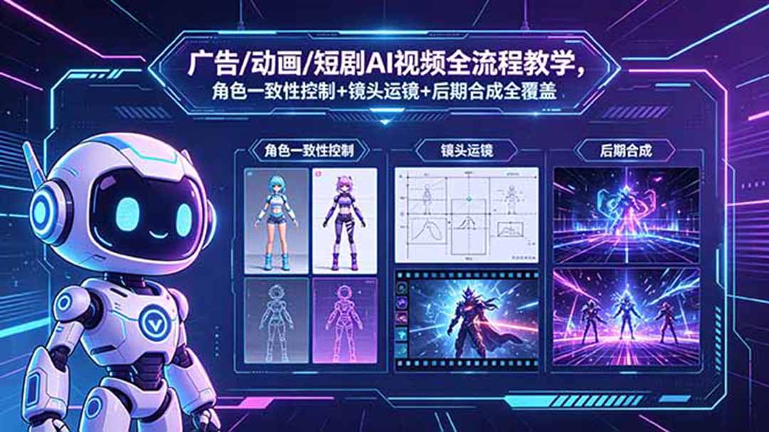 广告/动画/短剧AI视频全流程教学，角色一致性控制+镜头运镜+后期合成全覆盖-爱尚网赚