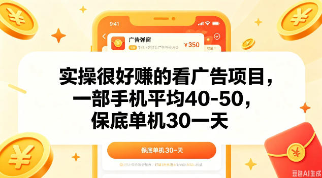实操很好做的看广告项目，一部手机平均40-50，保底30单机一天【揭秘】-爱尚网赚