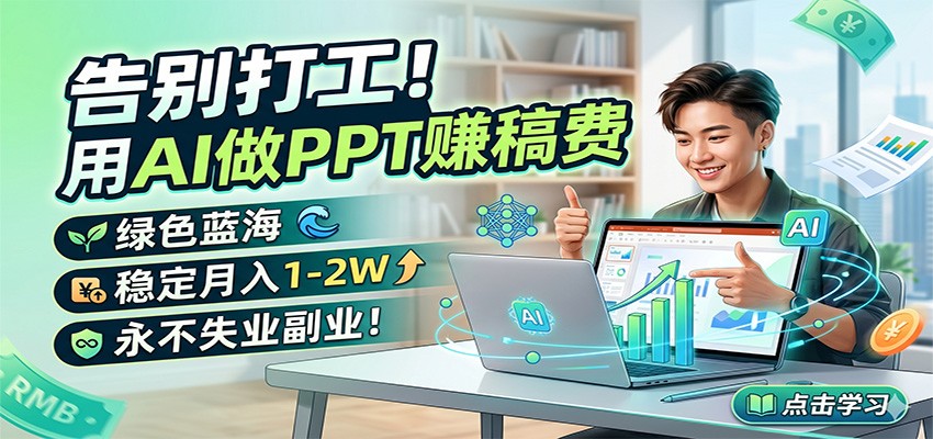 告别打工！用AI做PPT赚稿费，绿色蓝海，稳定月入1-2W，永不失业副业！-爱尚网赚