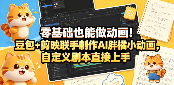 零基础也能做动画！豆包+剪映联手制作AI胖橘小动画，自定义剧本直接上手-爱尚网赚